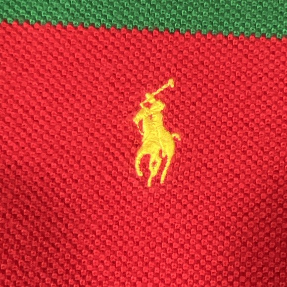 Polo Ralph Lauren VINTAGE SS Rugby Polo Men's M Red Blue Colorblock Yellow Pony - Picture 10 of 16